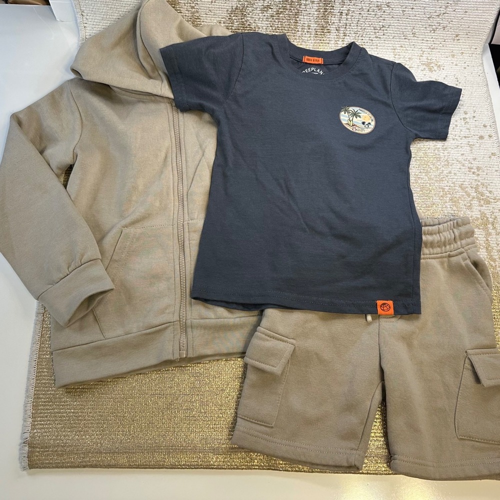 FREE PLANET Toddler Boys 3-Piece Matching Beach Summer Set Shorts Hoodie Tee 5